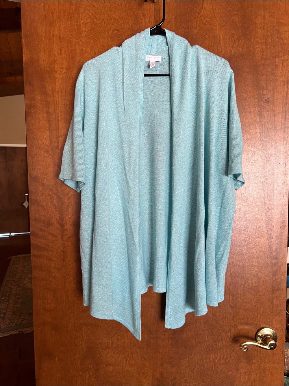 Charter Club Aqua Open-Front Short Sleeve Cardigan